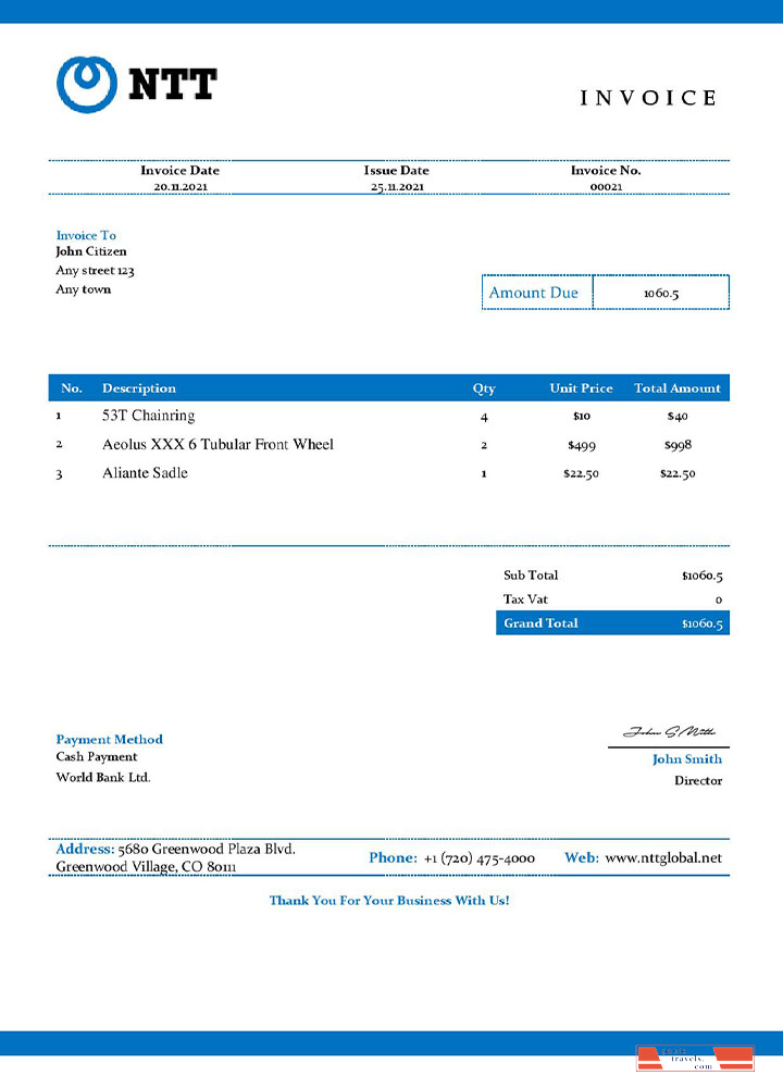USA NTT invoice template PSD template